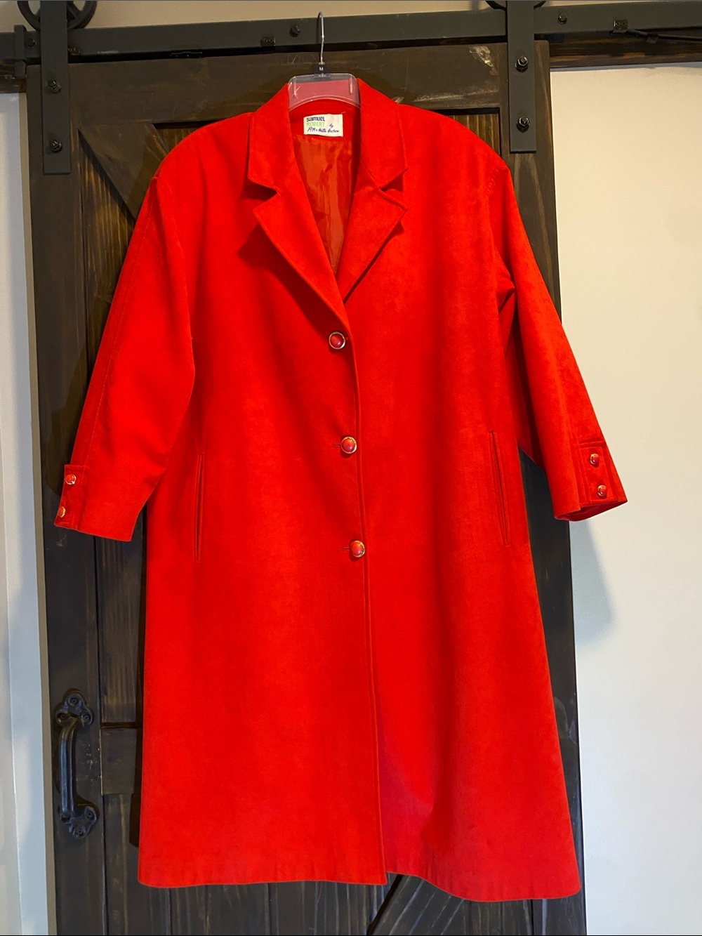 Vintage Ultra Suede Red Long Trench Coat by Samuel Robert by Peter Hatsi Androu